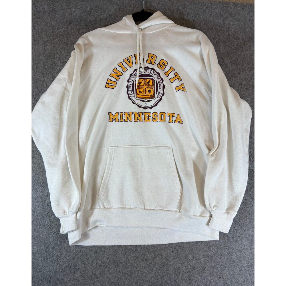 VTG Champion University of Minnesota Hoodie Mens 2XL White Graphic Sweatshirt